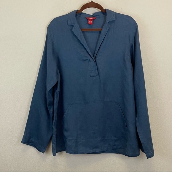 Sundance Blue Linen Long Sleeve Relaxed Popover Tunic Size L - Picture 1 of 7
